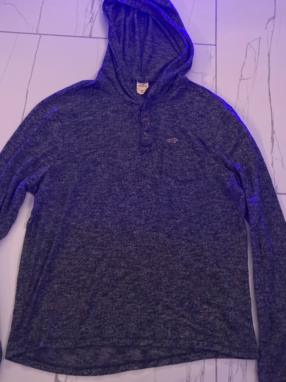 Hollister Men's Hooded Long-Sleeve Henley in Navy Heather